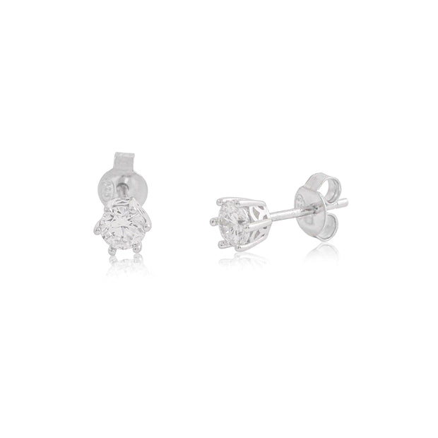 White Gold 6 Prong 3Mm Cz Stud