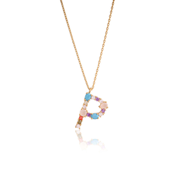 Initial Colored Stones Necklace