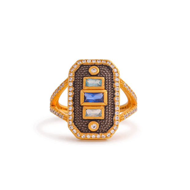 Vertical Stones CZ Ring In Yellow Gold
