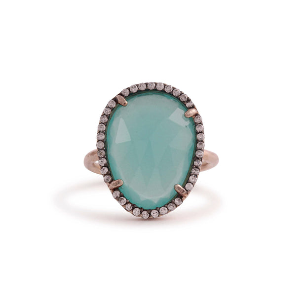 Pear Shaped Turquoise Stone CZ Ring