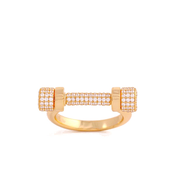 Linear Cz Bar Ring In Yellow Gold
