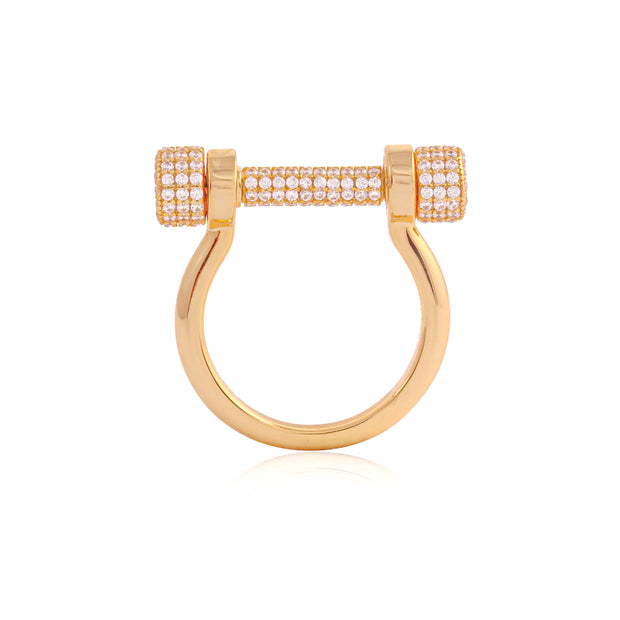 Linear Cz Bar Ring In Yellow Gold