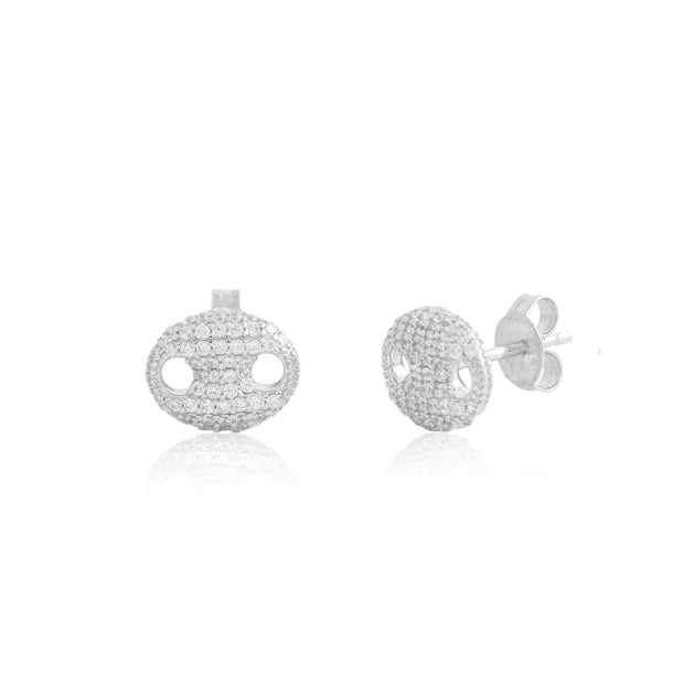 Pave Oval Side Open Circles Studs
