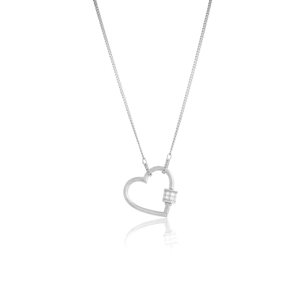 Open Heart Cz Cylinder Accent Necklace In White Gold