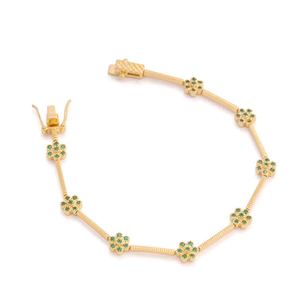 Floral Green Cz Bar Bracelet