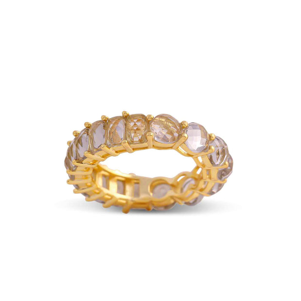 Pillow Stack Grey Stone Ring In Yellow Gold