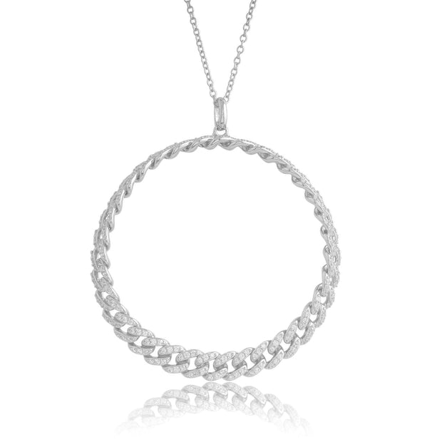 Twisted Open Link CZ Pendant In White Gold