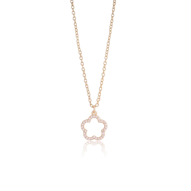 Small Open Flower Cz Necklace In Yellow Gold
