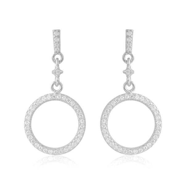 Petite Open CZ Circle Earrings in White Gold