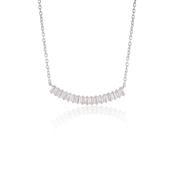 Baguette Arched Small Bar Necklace in white Gold