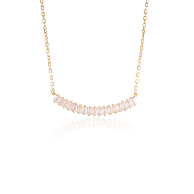 Baguette Arched Small Bar Necklace in Yellow Gold