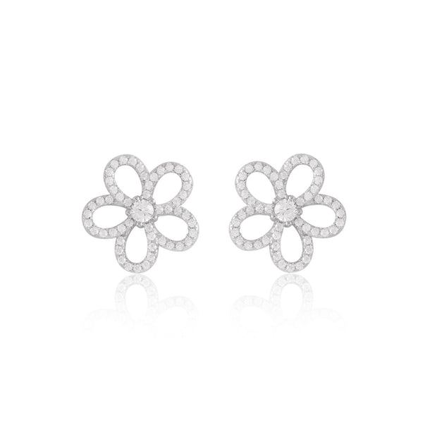 Open CZ Flower Studs in White Gold