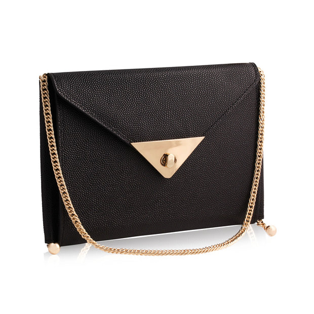 Beveled Leather Envelope Gold Tip Expandable Clutch