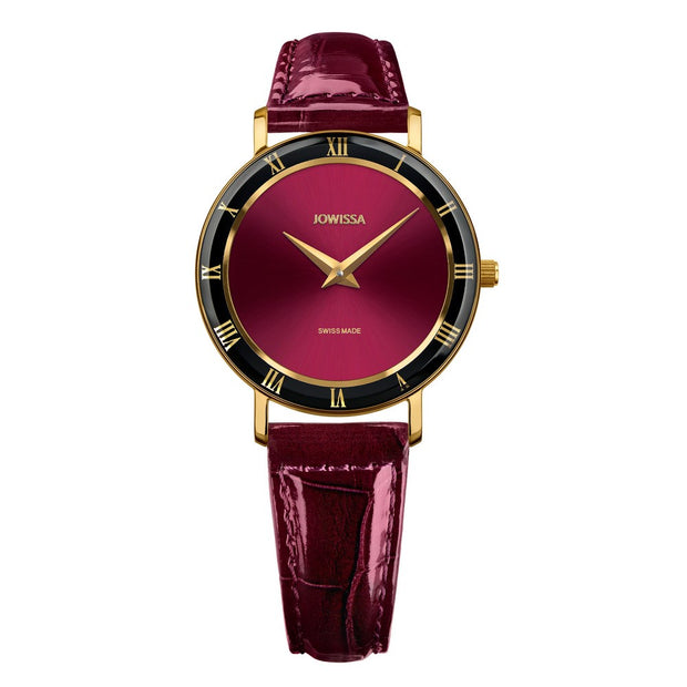 JOWISSA Roma Roman Numeral Watch in Burgundy Leather
