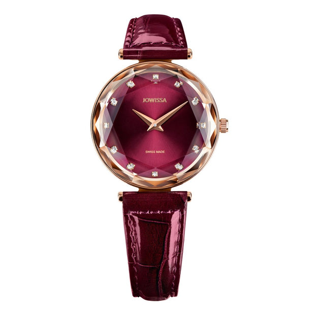 JOWISSA Facet Brilliant Burgundy Leather Watch