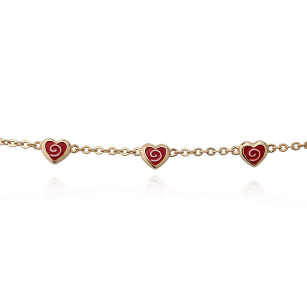 Red Enamel Pink Swirl Heart Baby Bracelet