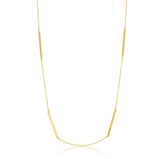 Delicate Bar & Chain Polished Long Necklace in Yellow Gold