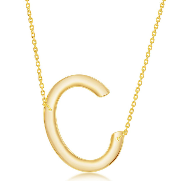 Large Sideways Initial Necklace in Yellow Gold