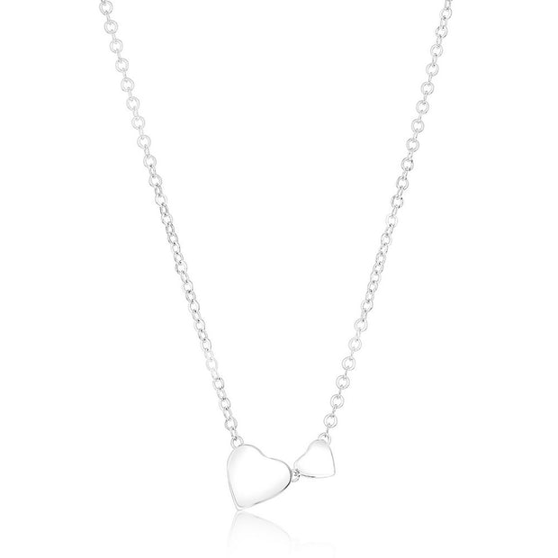 Polished Double Heart Necklace in White Gold