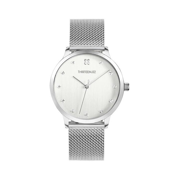 Silver Case/Crystal Dial Mesh Band Watch