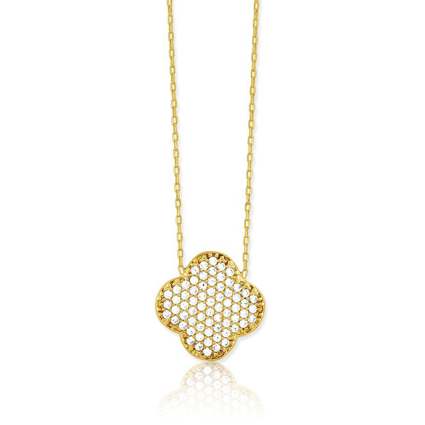Pave CZ Clover Pendant in Yellow Gold