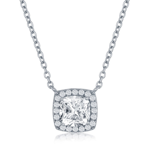 7mm Cushion-Cut CZ with Halo Border Necklace