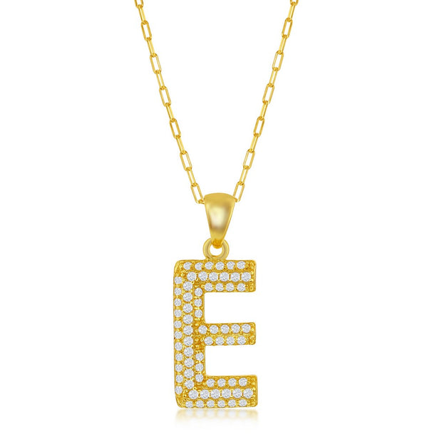 Pave Initials On Paper Clip Chain In Yellow Gold