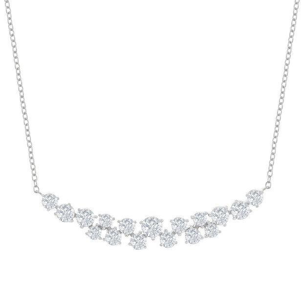 Multi-Size CZ Curved Bar Necklace in White Gold