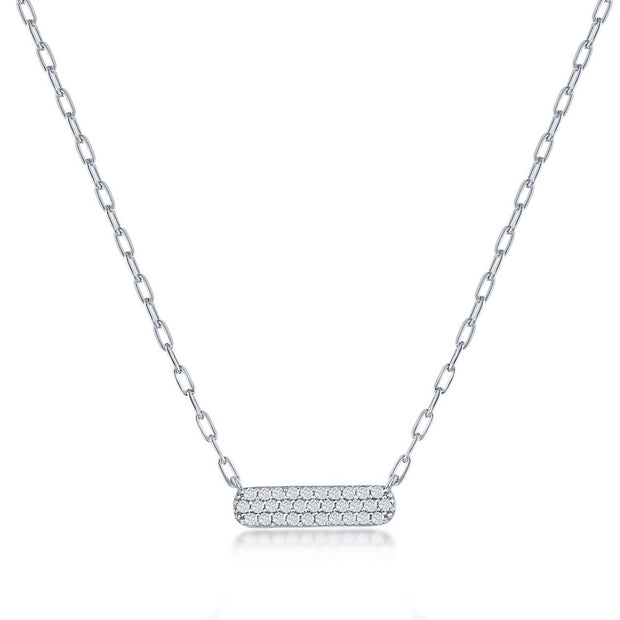 Petite Pave Bar Paperclip Necklace in White Gold