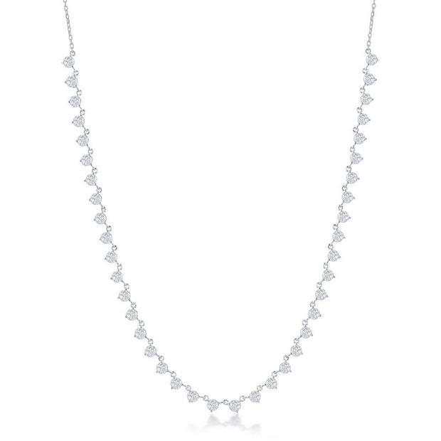 Round CZ Station Necklace in White Gold