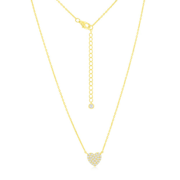 Petite Pave CZ Heart Necklace in Yellow Gold