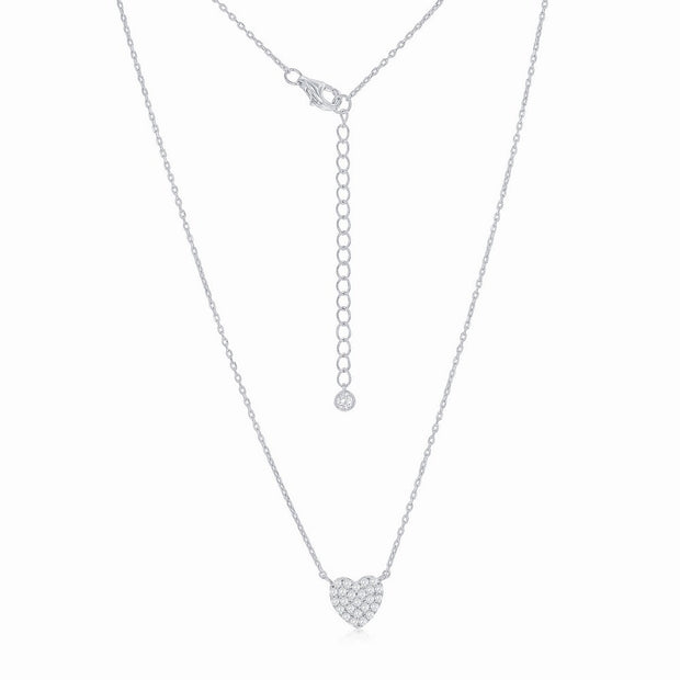 Petite Pave CZ Heart Necklace in White Gold
