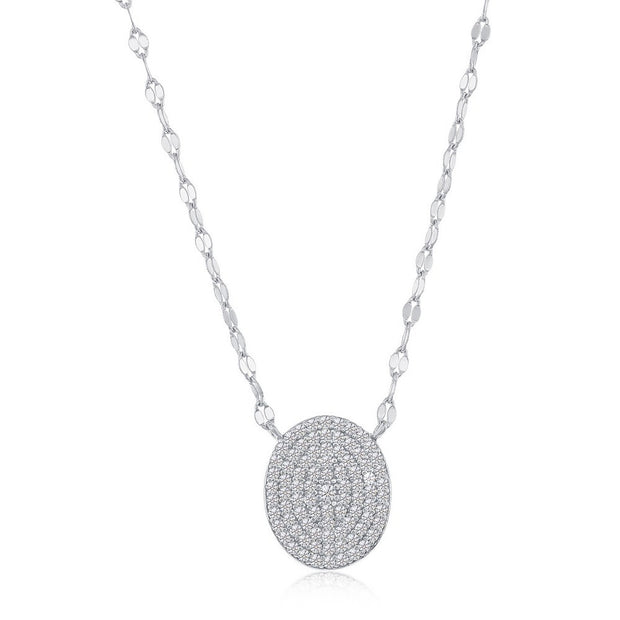 Pave Oval Delicate Mirror Chain Necklace in White Gold