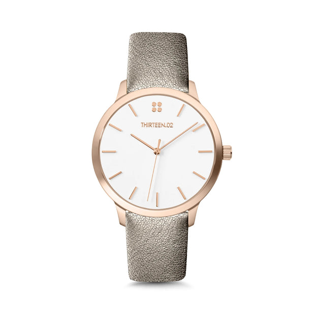 Rose Gold Case/White Dial Champagne Band Watch