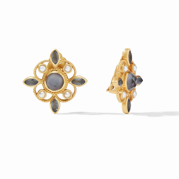 Julie Vos Monaco Clip Earrings in Iridescent Charcoal Blue