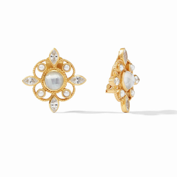 Julie Vos Monaco Clip Earrings in Iridescent Clear Crystal