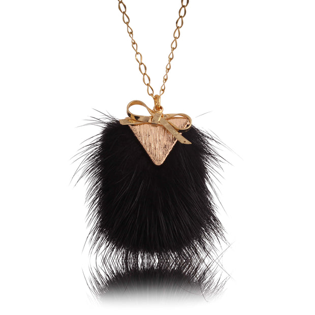 Black Fur Bow Necklace