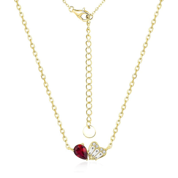 Baguette Heart & Ruby Teardrop Pendant in Yellow Gold