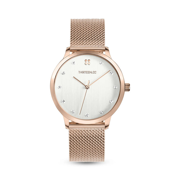 Rose Case/Crystal Dial Mesh Band Watch