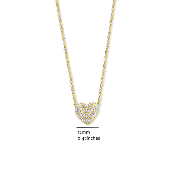 Small Pave CZ Heart Pendant in Yellow Gold