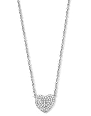 Small Pave CZ Heart Pendant in White Gold