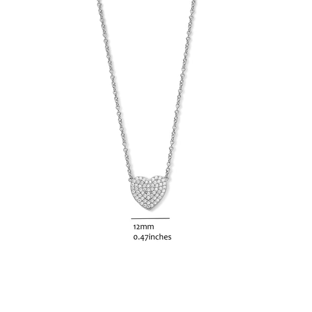 Small Pave CZ Heart Pendant in White Gold