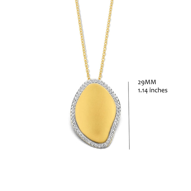 Waved Organic Brushed Pendant Necklace in Yellow Gold
