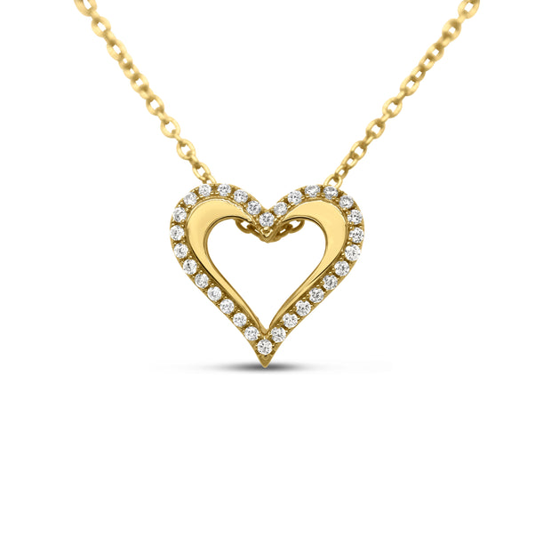 Petite Polished & CZ Open Heart Pendant in Yellow Gold