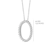 Three Prong Open Oval CZ Pendant in White Gold