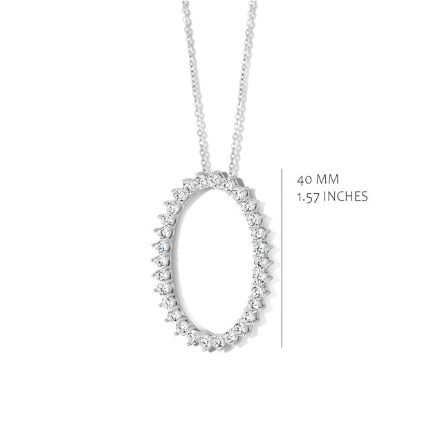 Three Prong Open Oval CZ Pendant in White Gold