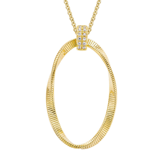 Oval Ribbed CZ Pendant in Yellow Gold