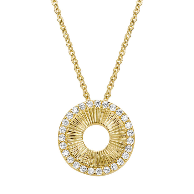 CZ Round Fan Pendant in Yellow Gold
