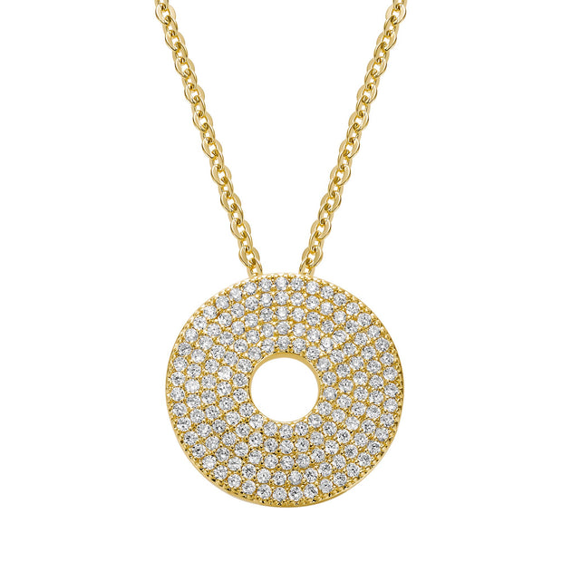 CZ Pave Circle Pendant in Yellow Gold