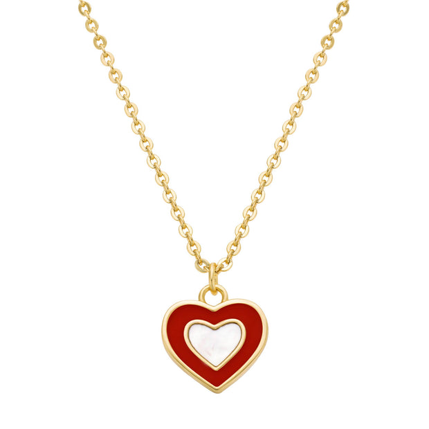 Red Enamel Mother of Pearl Heart Necklace